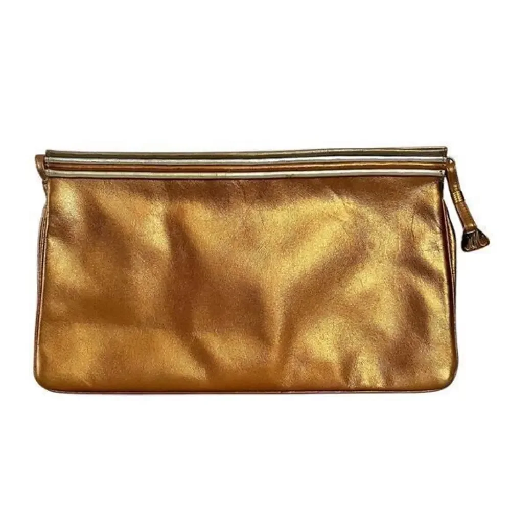 Morris Moskowitz x Bergdorf Goodman Vintage Metallic Leather Clutch Evening Bag
